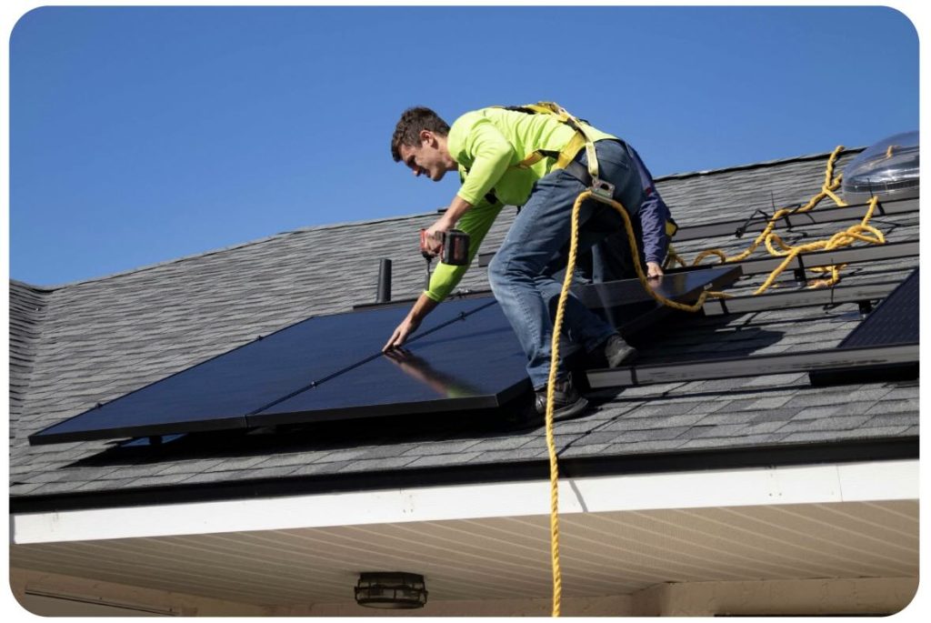 Solar Installer on Roof