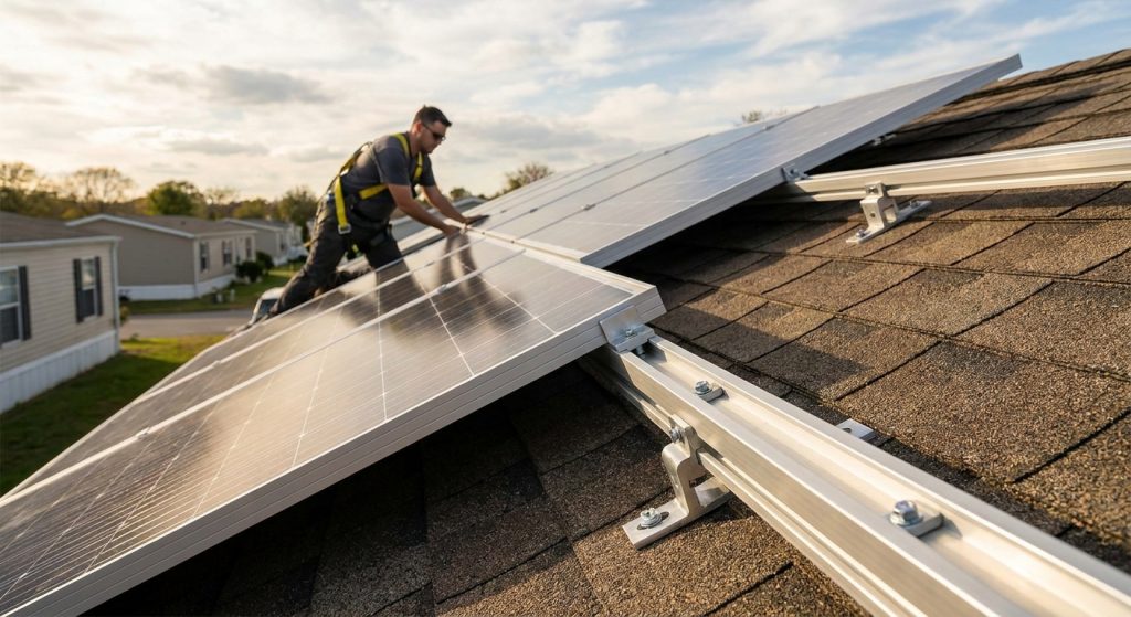 Solar mounting systems for mobile home and manufactured housing roofs